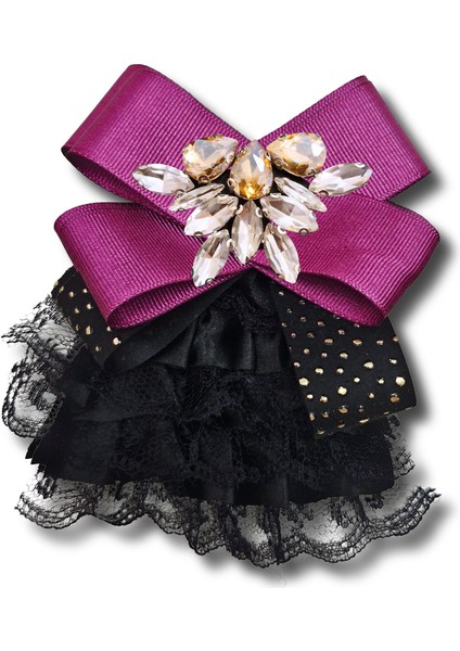 Shine Seri Mürdüm Grogren Kurdele Taşlı Yaka Çiçeği Broş Okul,iş,şal,gömlek