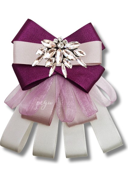 Shine Seri Mürdüm Grogren Kurdele Dantelli Taşlı Yaka Çiçeği Broş Okul,iş,şal,gömlek