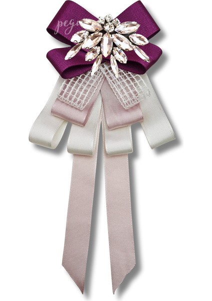 Shine Seri Mürdüm Grogren Kurdele Dantelli Taşlı Yaka Çiçeği Broş Okul,iş,şal,gömlek