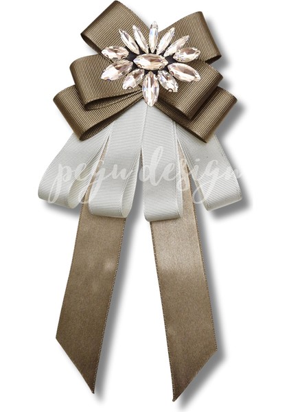 Shine Seri Kahve Ekru Yeşil Grogren Kurdele Kurdele Taşlı Yaka Çiçeği Broş Okul,iş,şal,gömlek