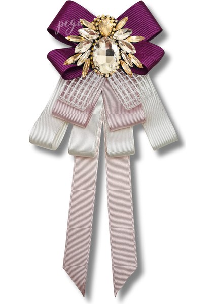 Shine Seri Mürdüm Grogren Kurdele Dantelli Taşlı Yaka Çiçeği Broş Okul,iş,şal,gömlek