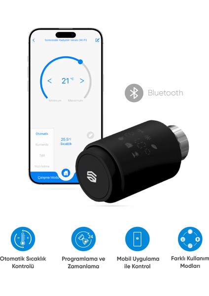 Akıllı Termostatik Radyatör Vanası Bluetooth Bağlantılı ve Isı Kontrolü