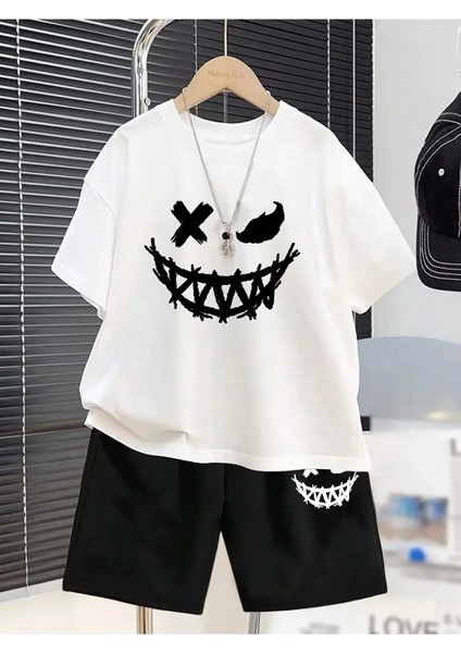 Erkek Çocuk Yeni Çarpılı Yüz Baskı Desenli Tişört ve Şort Takım fiyatları