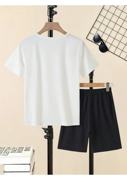 Erkek Çocuk Yeni Çarpılı Yüz Baskı Desenli Tişört ve Şort Takım fırsatları