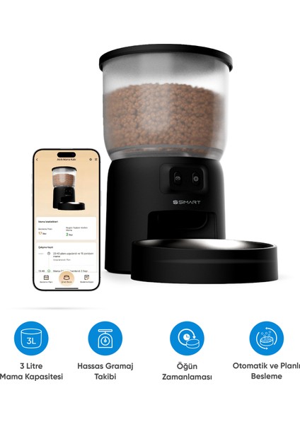 Akıllı Mama Kabı 3L Kapasiteli ve Wi-Fi Kontrollü Otomatik Besleme
