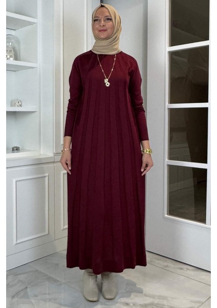 Beyza Fitilli Triko Elbise Bordo