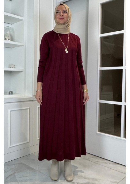 Beyza Fitilli Triko Elbise Bordo modelleri