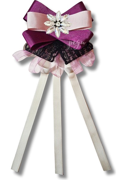 Shine Seri Mürdüm Grogren Kurdele Dantelli Taşlı Yaka Çiçeği Broş Okul,iş,şal,gömlek