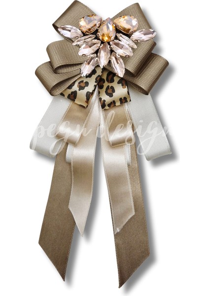 Shine Seri Kahve Ekru Yeşil Grogren Kurdele Kurdele Taşlı Yaka Çiçeği Broş Okul,iş,şal,gömlek