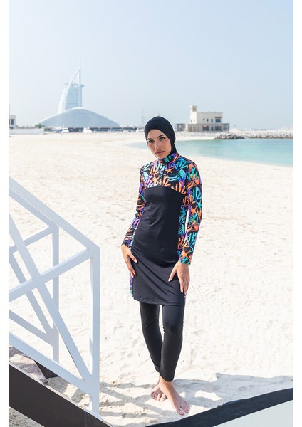 Fermuarlı Likralı Tam Kapalı Tesettür Mayo R077 Mercan fırsatları