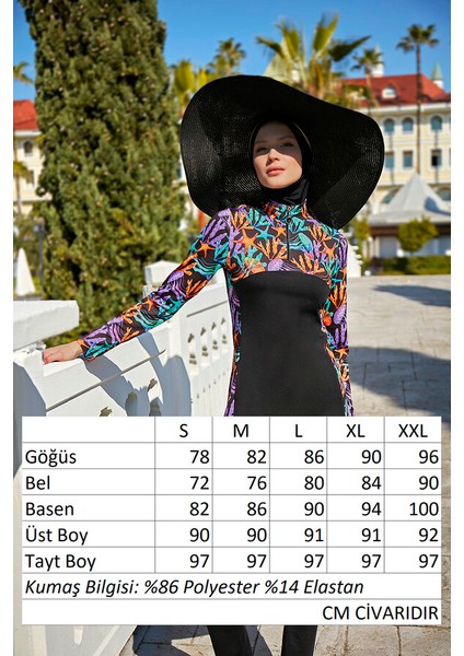 Fermuarlı Likralı Tam Kapalı Tesettür Mayo R077 Mercan