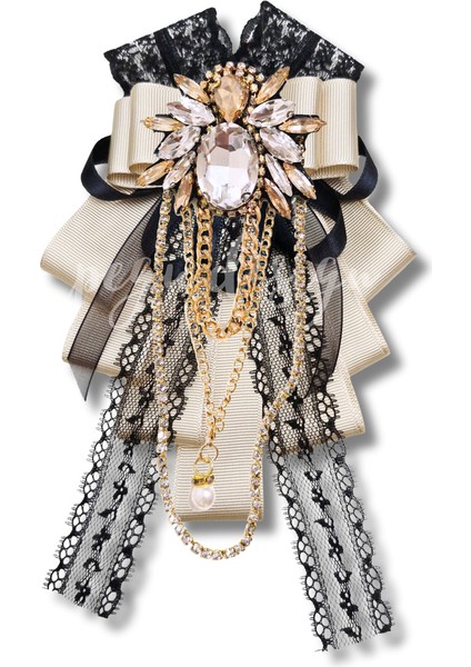 Shine Seri Ekru Zincirli Grogren Kurdele Taşlı Yaka Çiçeği Broş Okul,iş,şal,gömlek