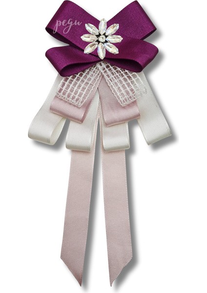 Shine Seri Mürdüm Grogren Kurdele Dantelli Taşlı Yaka Çiçeği Broş Okul,iş,şal,gömlek