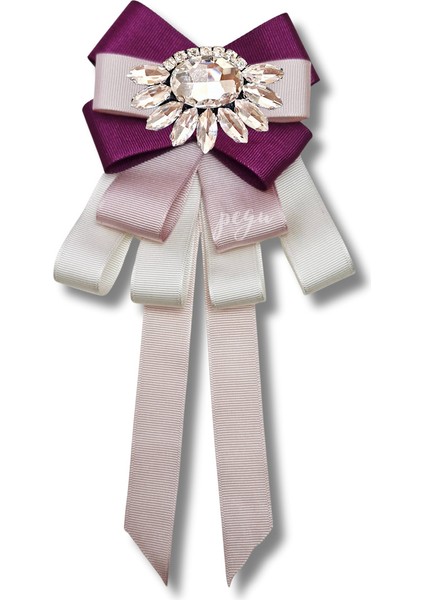 Shine Seri Mürdüm Grogren Kurdele Dantelli Taşlı Yaka Çiçeği Broş Okul,iş,şal,gömlek