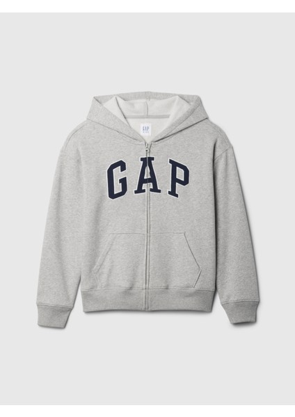 Erkek Çocuk Gri Relaxed Gap Logo Fermuarlı Sweatshirt