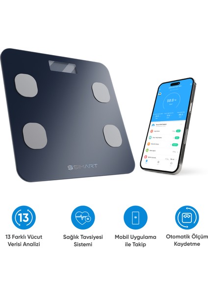 Akıllı Tartı Yağ Ölçer, Kas Analizli ve Vücut Takipli