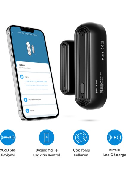 Akıllı Kapı ve Pencere Alarmı Wi-Fi Kontrollü ve Yüksek Alarm Sesi