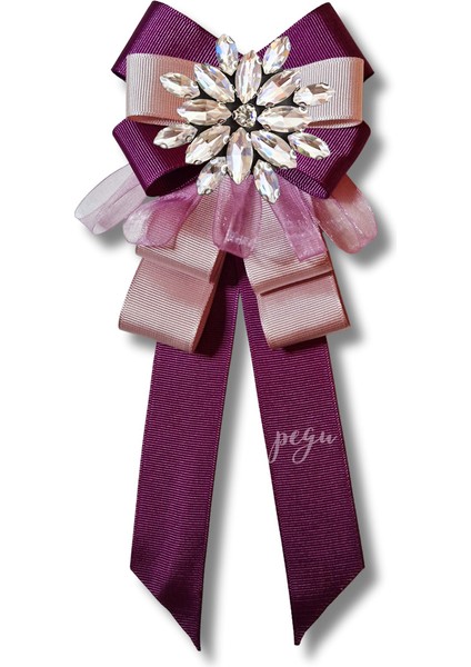 Shine Seri Mürdüm Grogren Kurdele Dantelli Taşlı Yaka Çiçeği Broş Okul,iş,şal,gömlek