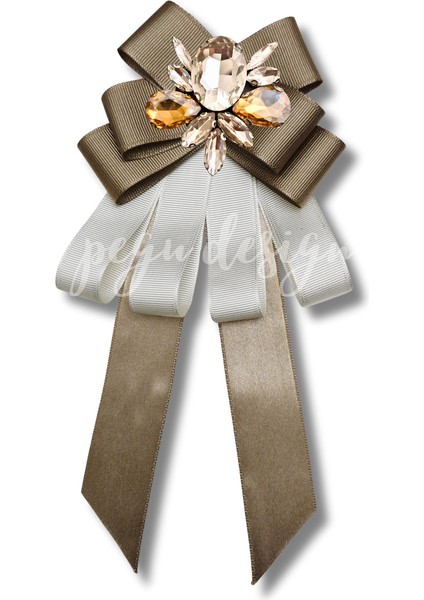 Shine Seri Kahve Ekru Yeşil Grogren Kurdele Kurdele Taşlı Yaka Çiçeği Broş Okul,iş,şal,gömlek