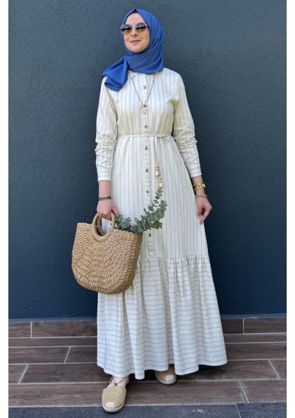 Süreyya Çizgili Gömlek Elbise Indigo