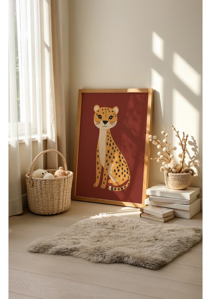 Chill Cheetah - Doğal Ahşap Çerçeveli Tablo - Stil Sahibi Çocuk Posteri modelleri