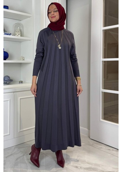 Beyza Fitilli Triko Elbise Antrasit