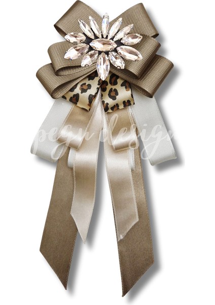 Shine Seri Kahve Ekru Yeşil Grogren Kurdele Kurdele Taşlı Yaka Çiçeği Broş Okul,iş,şal,gömlek