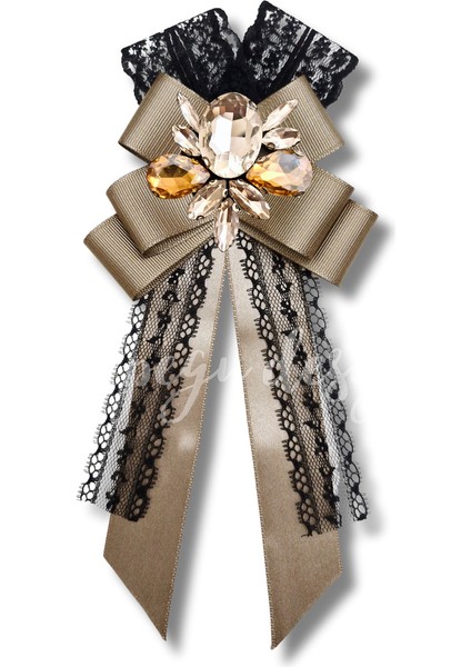 Shine Seri Kahve Ekru Yeşil Grogren Kurdele Kurdele Taşlı Yaka Çiçeği Broş Okul,iş,şal,gömlek