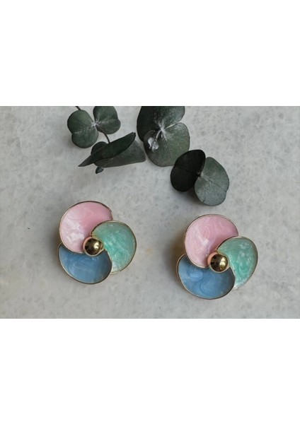 Çok Renkli Gold Detaylı Küpe