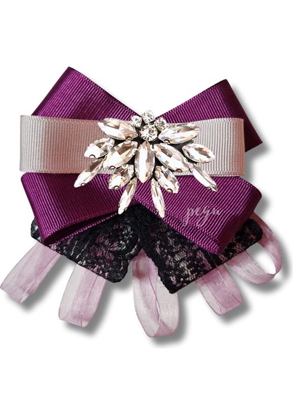 Shine Seri Mürdüm Grogren Kurdele Dantelli Taşlı Yaka Çiçeği Broş Okul,iş,şal,gömlek