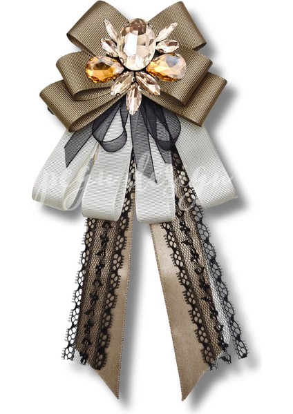 Shine Seri Kahve Ekru Yeşil Grogren Kurdele Kurdele Taşlı Yaka Çiçeği Broş Okul,iş,şal,gömlek