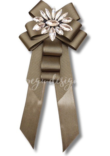 Shine Seri Kahve Ekru Yeşil Grogren Kurdele Kurdele Taşlı Yaka Çiçeği Broş Okul,iş,şal,gömlek