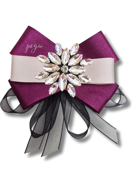 Shine Seri Mürdüm Grogren Kurdele Dantelli Taşlı Yaka Çiçeği Broş Okul,iş,şal,gömlek