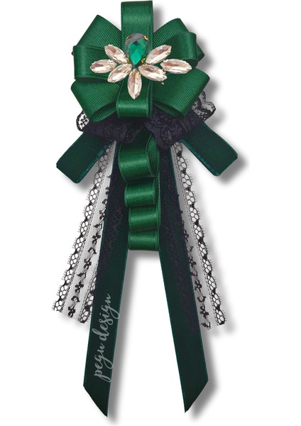 Shine Seri Yeşil Kurdele Kurdele Taşlı Yaka Çiçeği Broş Okul,iş,şal,gömlek