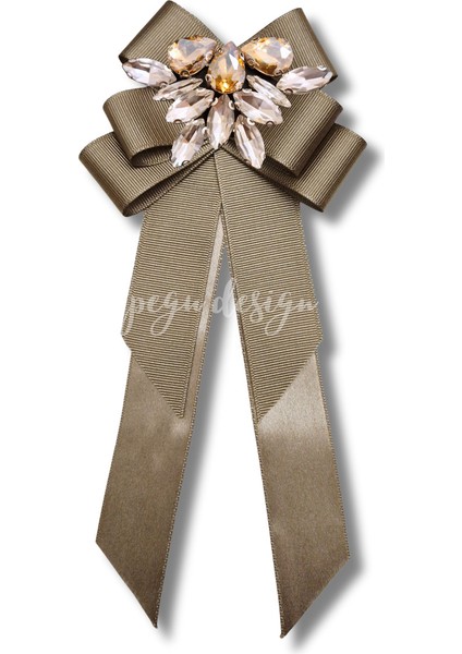 Shine Seri Kahve Ekru Yeşil Grogren Kurdele Kurdele Taşlı Yaka Çiçeği Broş Okul,iş,şal,gömlek