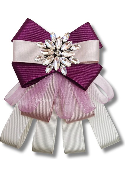 Shine Seri Mürdüm Grogren Kurdele Dantelli Taşlı Yaka Çiçeği Broş Okul,iş,şal,gömlek