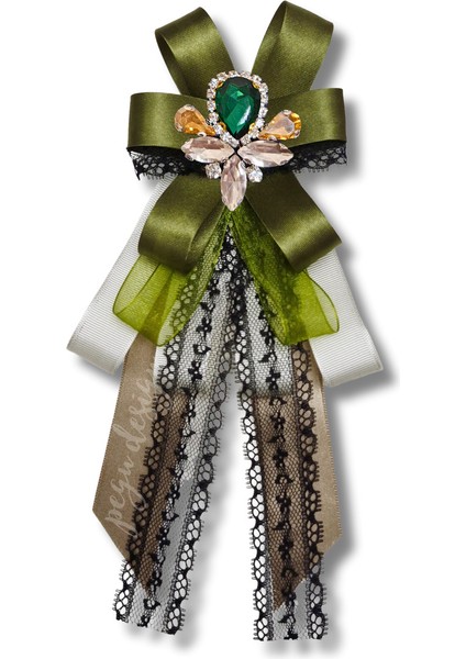 Shine Seri Yeşil Kurdele Kurdele Taşlı Yaka Çiçeği Broş Okul,iş,şal,gömlek