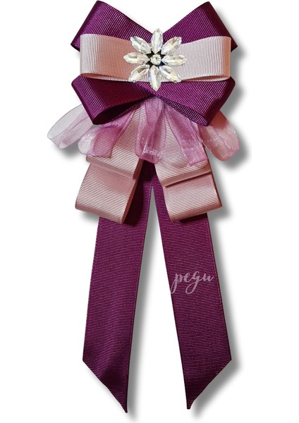 Shine Seri Mürdüm Grogren Kurdele Dantelli Taşlı Yaka Çiçeği Broş Okul,iş,şal,gömlek