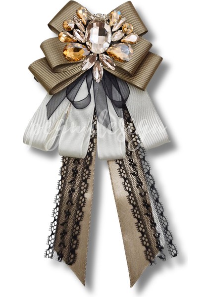 Shine Seri Kahve Ekru Yeşil Grogren Kurdele Kurdele Taşlı Yaka Çiçeği Broş Okul,iş,şal,gömlek