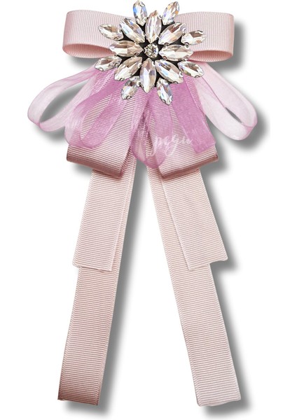 Shine Seri Pudra Ekru Grogren Kurdele Taşlı Yaka Çiçeği Broş Okul,iş,şal,gömlek