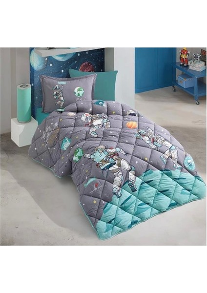 Genç Uyku Seti – %100 Pamuk, Silikon Elyaf Dolgulu 155x215 cm Antrasit Yorgan, Makinede Yıkanabilir