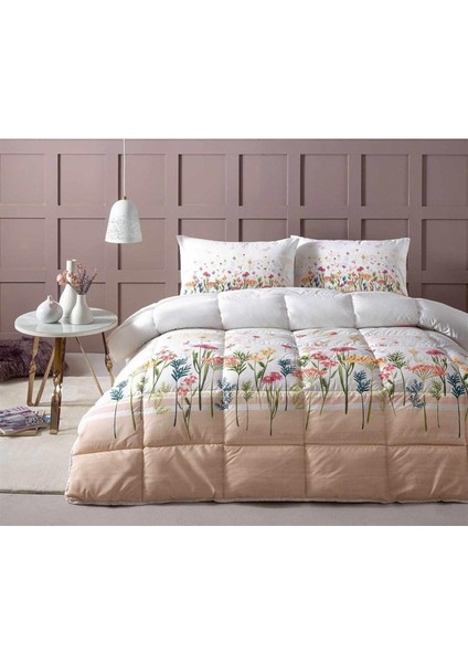 Çift Kişilik Pamuk-Polyester Uyku Seti 195x215 cm Spring Garden Somon Çiçek Desenli, Makinede Yıkanabilir Konforlu Tasarım