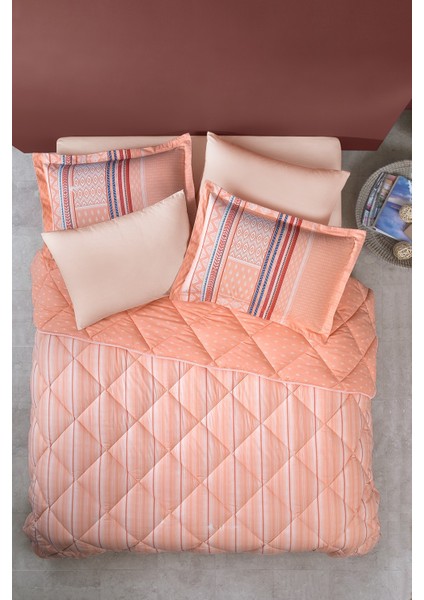 Bedding Pamena Çift Kişilik Pamuk Uyku Seti 195x215 cm – Çizgili Somon Renk, Terletmeyen ve Çift Taraflı Tasarım modelleri