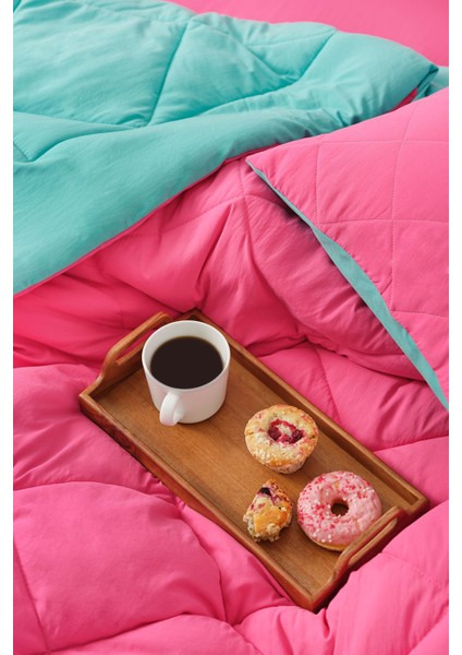 Smart Comfort Raspberry Çift Kişilik Mikrofiber Uyku Seti, Klasik Desen ve Lastikli Çarşaf, 195x215 cm