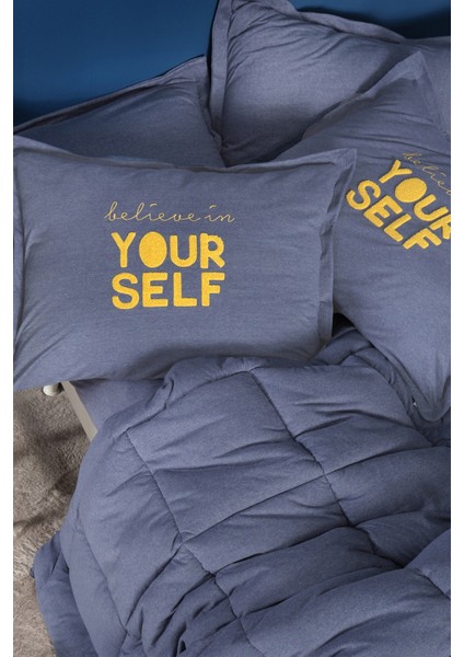 Motto Cotton Comfort Çift Kişilik Uyku Seti – %60 Pamuk %40 Polyester, 200x220 cm, İndigo Düz Desen Lastikli Çarşaf