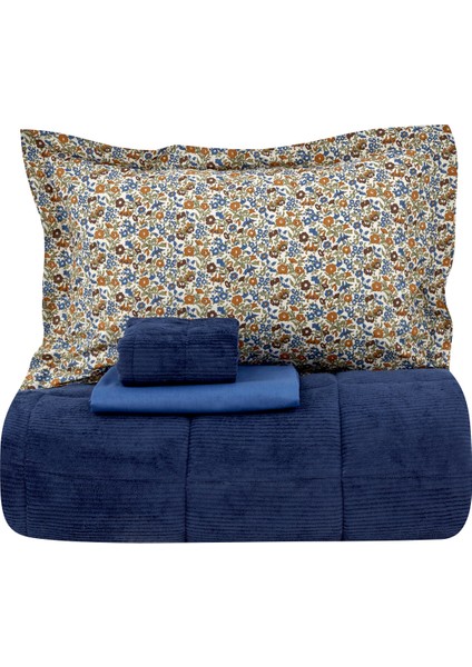 Celina Çift Kişilik Uyku Seti – %100 Pamuk-Polyester, 195x215 cm, Klasik Lacivert Desen, Günlük Konfor