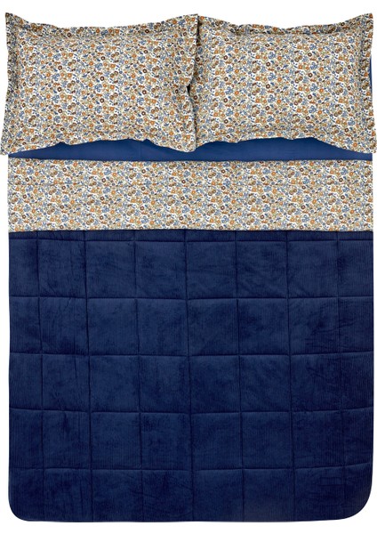 Celina Çift Kişilik Uyku Seti – %100 Pamuk-Polyester, 195x215 cm, Klasik Lacivert Desen, Günlük Konfor