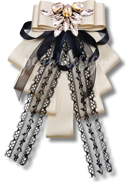 Shine Seri Ekru Grogren Kurdele Taşlı Yaka Çiçeği Broş Okul,iş,şal,gömlek