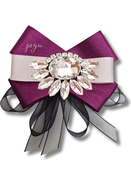 Shine Seri Mürdüm Grogren Kurdele Dantelli Taşlı Yaka Çiçeği Broş Okul,iş,şal,gömlek