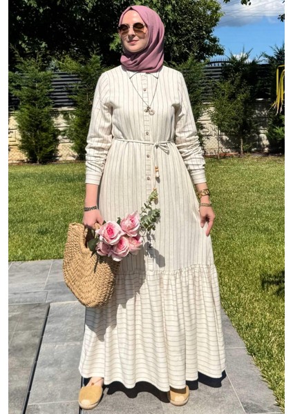 Süreyya Çizgili Gömlek Elbise Siyah